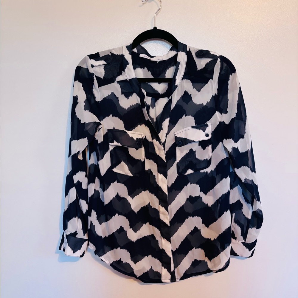 Collective concepts black and white striped top semi sheer size xs